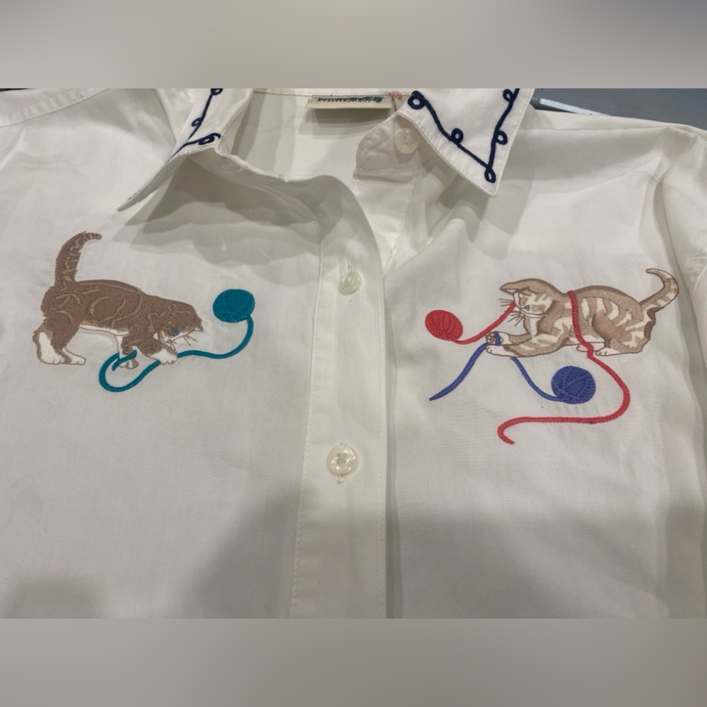 Vintage Northern Reflections Embroidered Cat Button-Down Shirt L - Picture 2 of 7